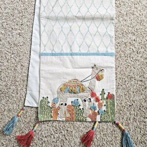 Pier 1 Imports Table Runner Embroidered Spring Camel Tassel Bohemian 13x72 Inch
